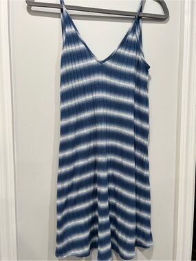 Aqua Blue and White Striped Slip Dress
